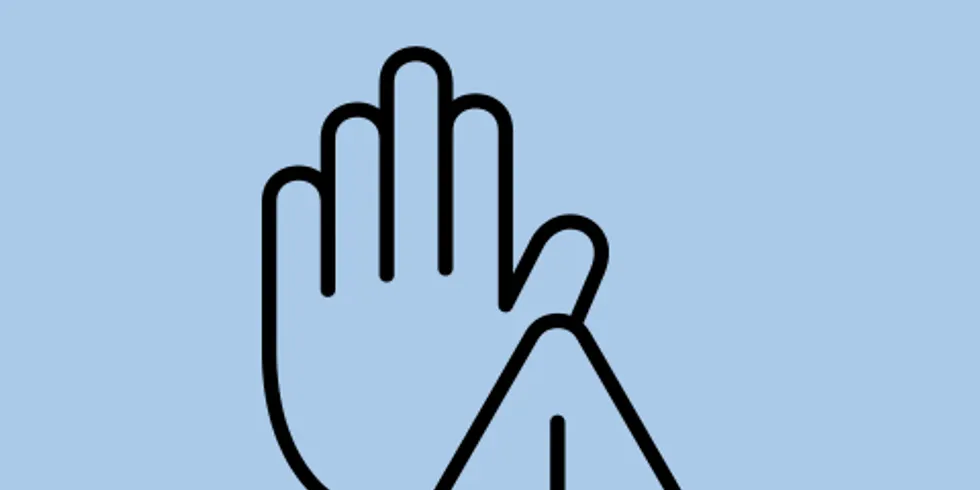 Hellblaue Kachel mit dem Icon einer Hand und einem Warnsymbol