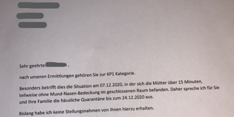 Der gefälschte Quarantänebescheid.