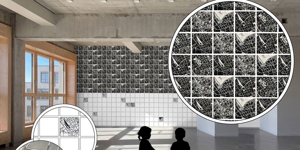 Kunstwerk "Berliner Interferenz - Ortsspezifik & Interaktion" der Künstlerin Julia Herfurth für den Erweiterungsbau der Papageno-Grundschule