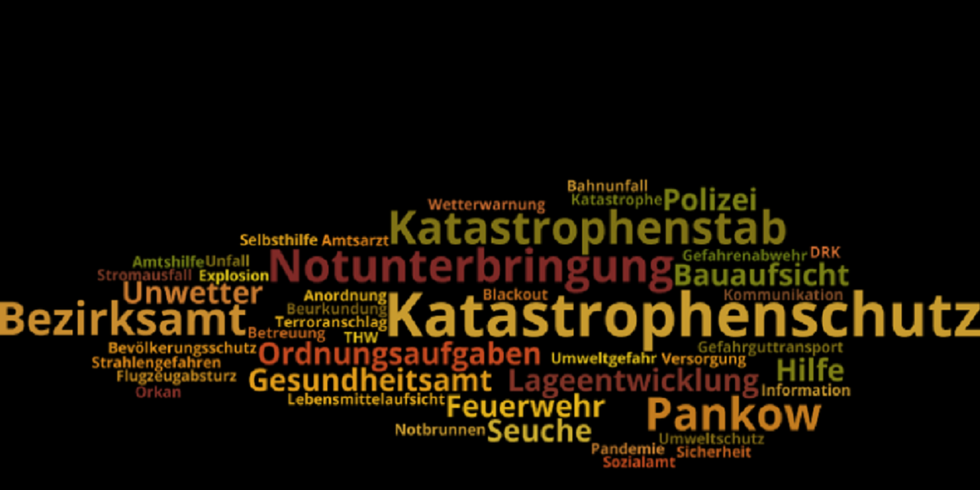 Wortwolke aus Begriffen, die dem Themenfeld Katastrophenschutz zugeordnet werden könnne