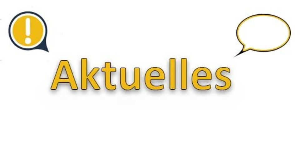 Banner Aktuelles mit Sprechblase und Ausrufezeichen