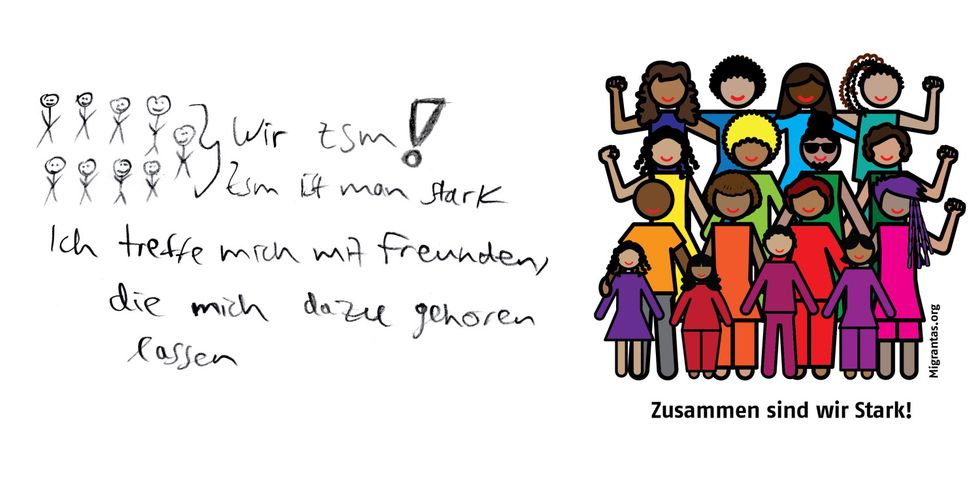 Schriftzug und Piktogramm "Zusammen sind wir stark".