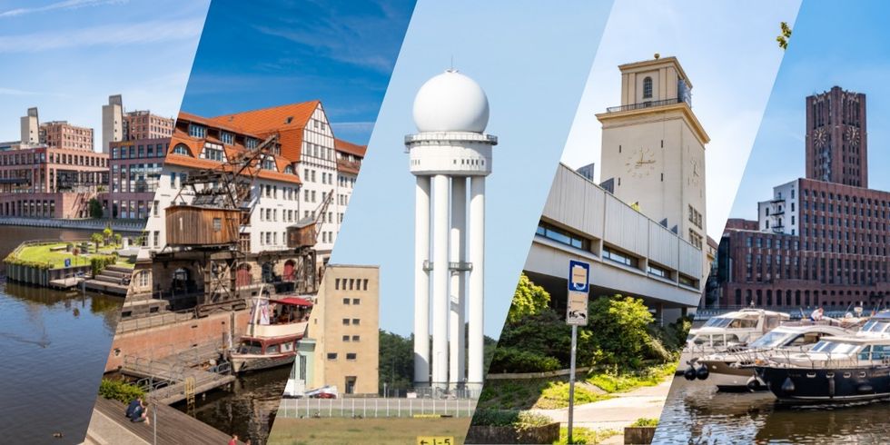 Collage aus Bildern mehrerer Gebäude in Tempelhof