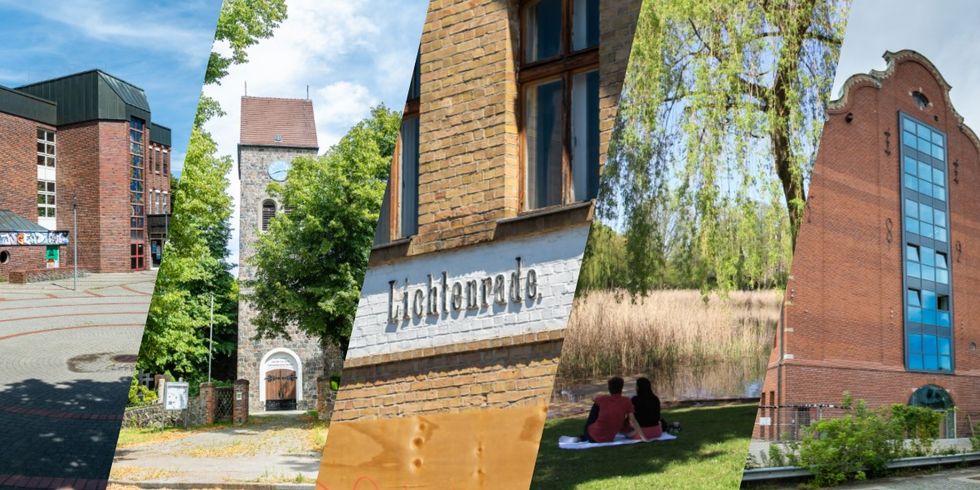 Collage mit mehreren Gebäuden und Szenen aus Lichtenrade