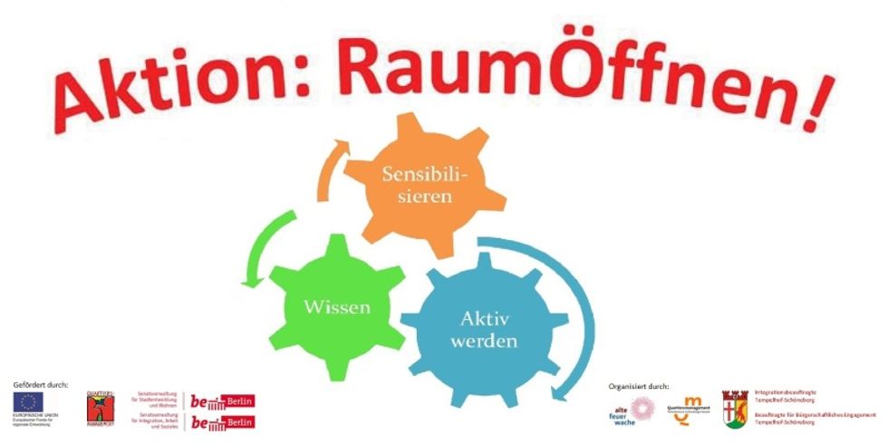 Banner für Aktion RaumÖffnen mit Logos der Fördermittelgeber und Organisatoren