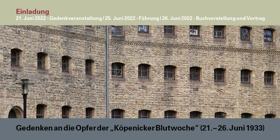 Vorderseite des Flyers "Einladung zur Gedenkveranstaltung der Köpenicker Blutwoche"