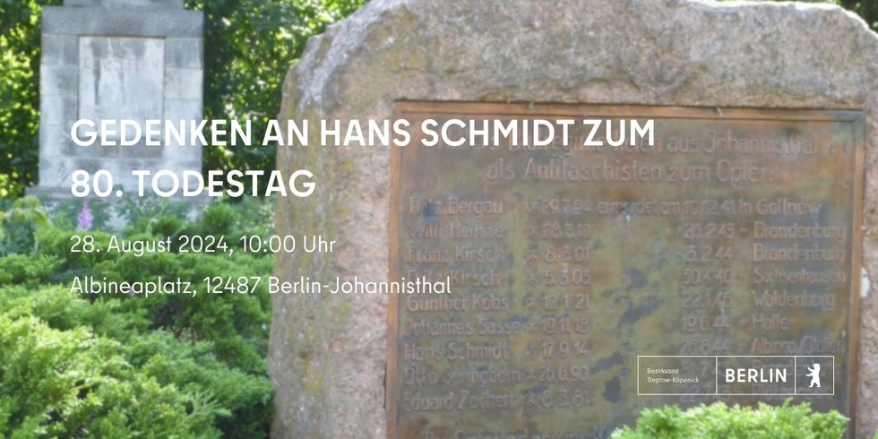 Albineaplatz und Ankündigung des Gedenkens an Hans Schmidt zum 80. Todestag am 28.08.2024 um 10 Uhr