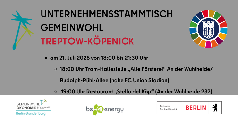 EInladung Unternehmensstammtisch am 21. Juli 2026 ab 18 Uhr