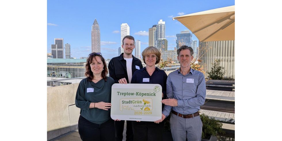 Labelfeier Frankfurt von links nach rechts: Maria Reusrath (SGA), Sven Faßbender (UmNat), Iris Bechtold (UmNat), Lars Reineke (SGA)