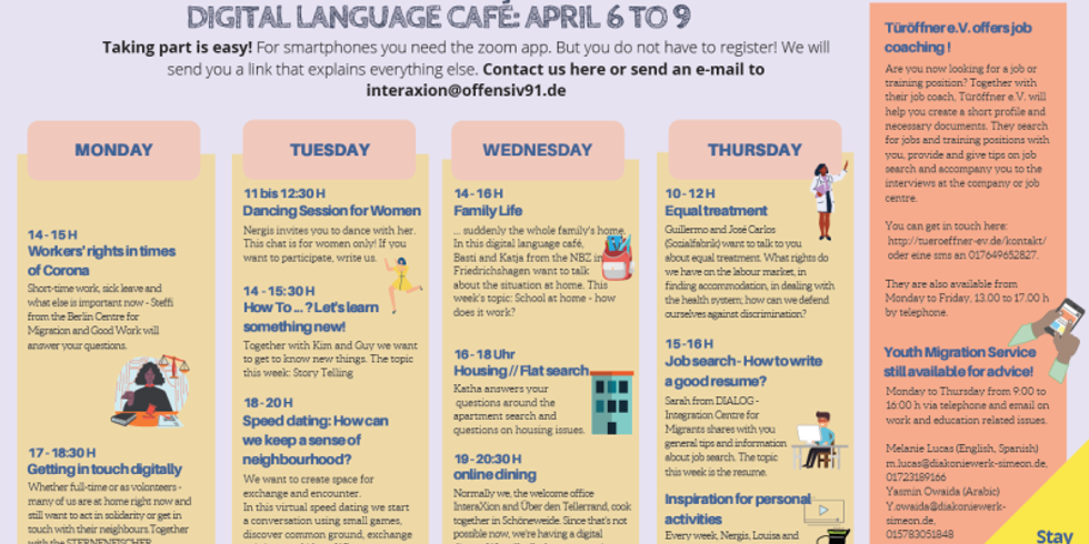 Wochenprogramm 6. - 9.4. Digitales Sprachcafé - englisch