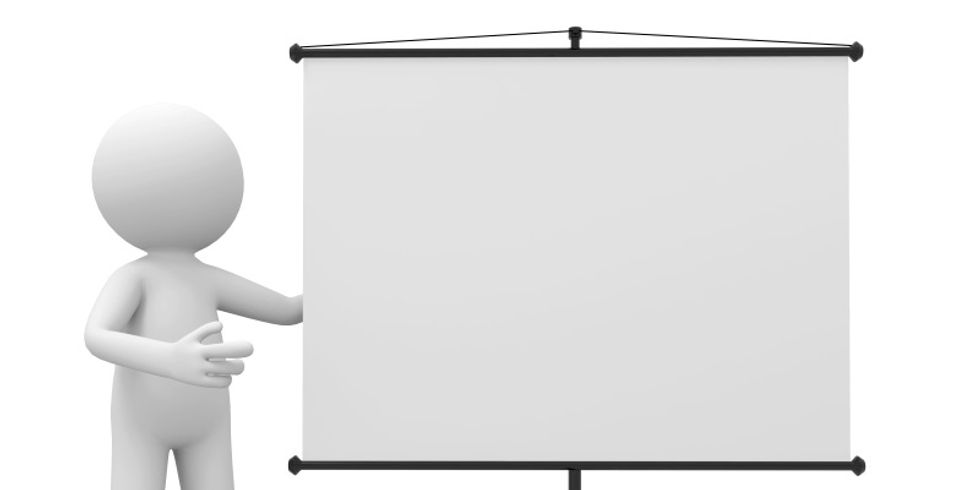 Abstrakte Figur vor einem Rollerscreen
