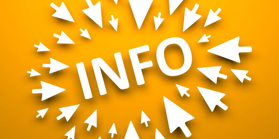 Weiße Pfeile deuten auf das Wort "Info"