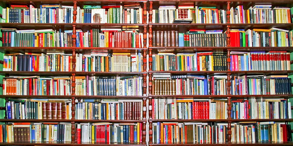 Großes Bücherregal, welches die ganze Wand bedeckt