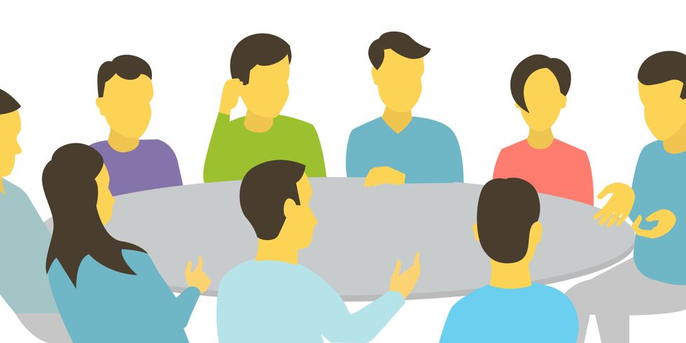 Gezeichnete Menschen an einem Runden Tisch