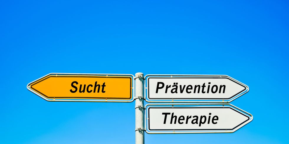 Hinweisschild zur Sucht