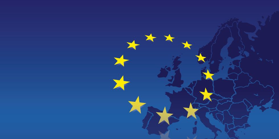 Weltkarte aud der Europa mit den Sternen der Europäischen Union markiert ist