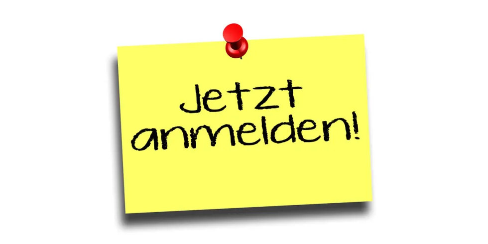 Notizzettel mit der Aufschrift Jetzt anmelden
