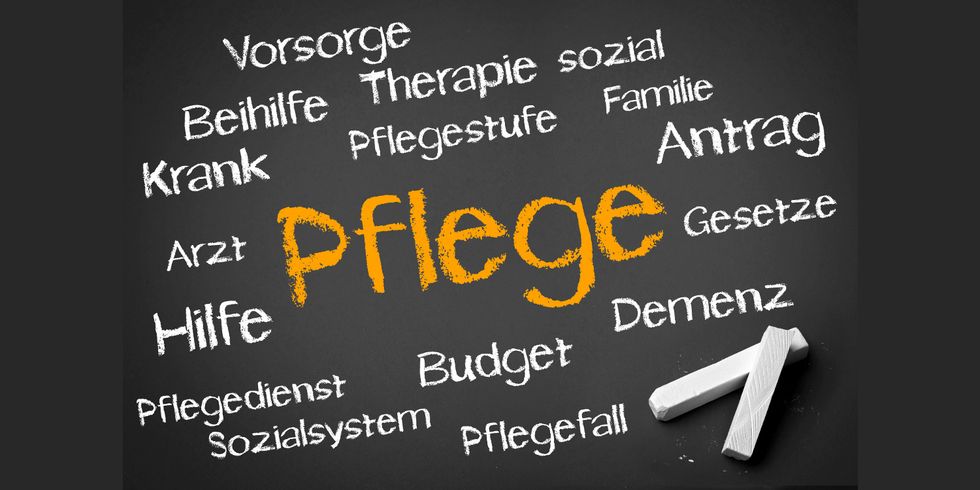 Pflege steht auf einer Tafel