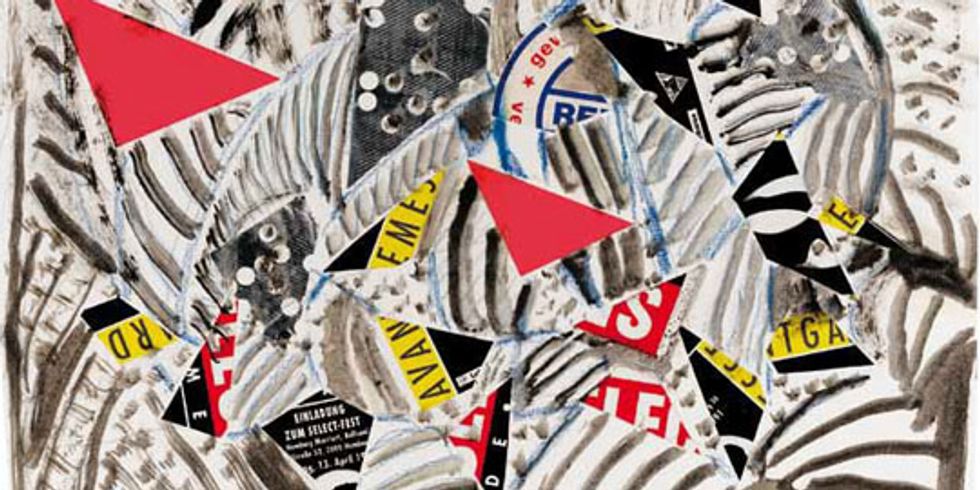 Louise Rösler: Drei rote Akzente · 1993 · Collage und Öl auf Papier · 33 x 40 cm (Ausschnitt)