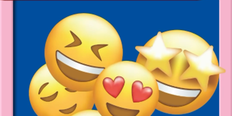 Text: "Was ist dein Problem, wenn News unterhaltsam sind?" mit verschiedenen, positive bis hin zu euphorischer Stimmung ausdrückenden Emoticons