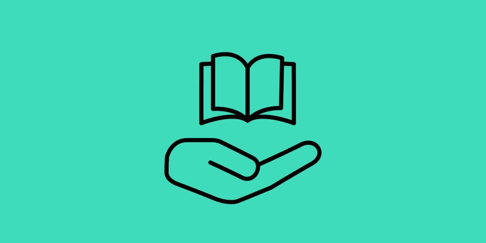 Icons für unterstützende Hände und Buch symbolisieren theoretische Grundlagen