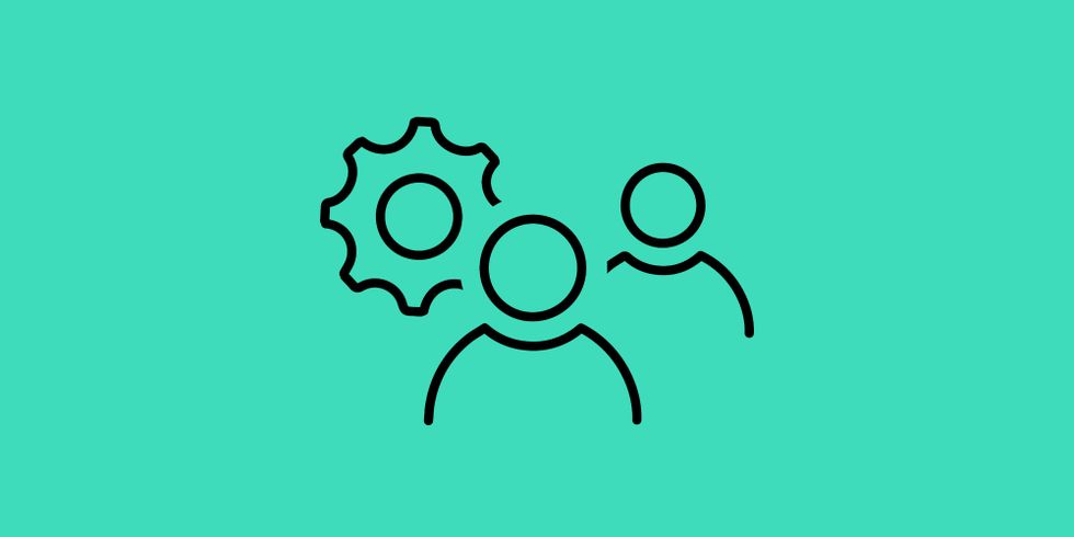 Icons für Zahnrad und Personen symbolisieren Teams der beruflichen Orientierung