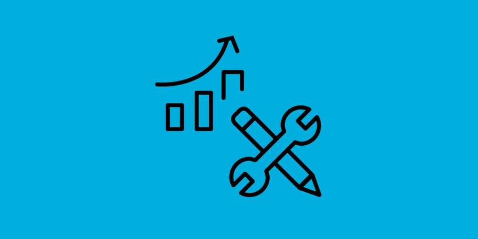 Icons für Statistik und Werkzeuge symbolisieren Wirtschaft-Arbeit-Technik