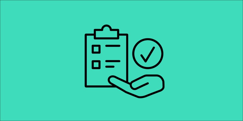 Icons für To-Do-Liste, Haken und unterstützende Hand symbolisieren Angebote zur Unterstützung