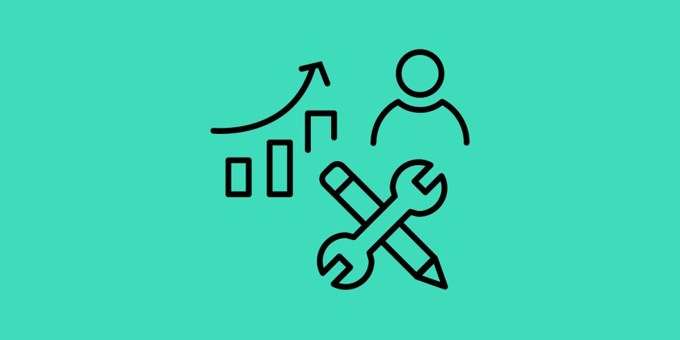 Icons für Statistik, Werkzeuge und Personen
