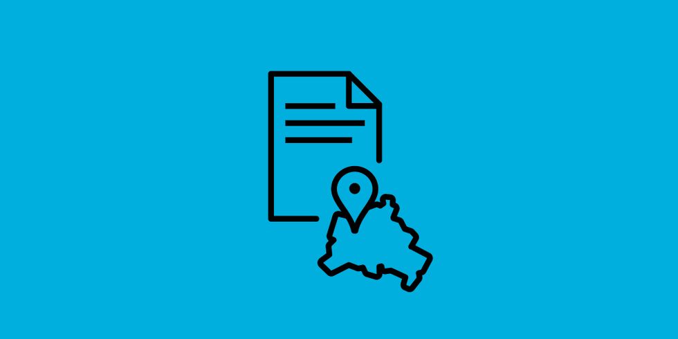 Icon Dokument und Berlin-Karte symbolisieren Landeskonzept