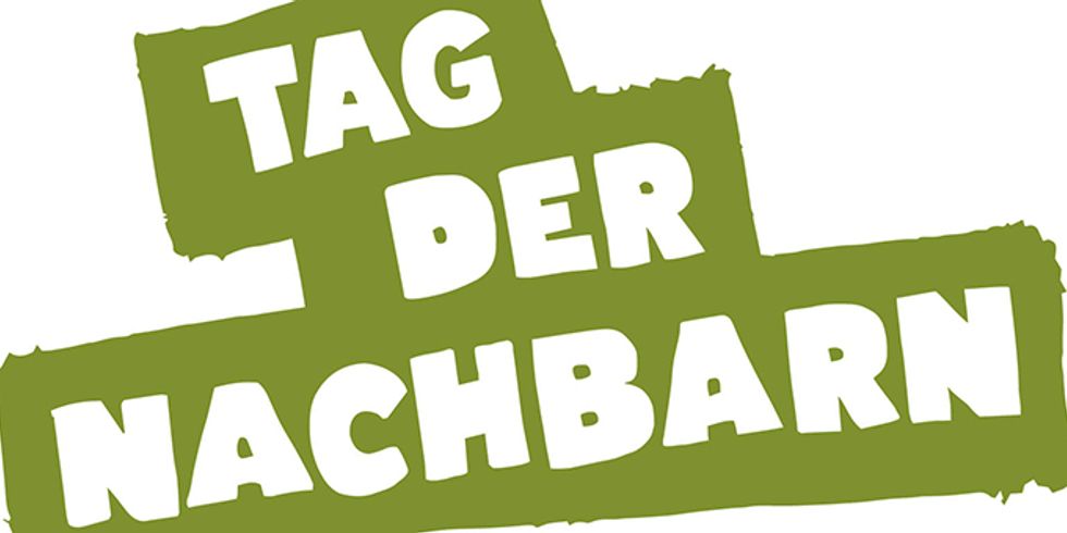 Logo vom Tag der Nachbarn, weiße Schrift auf lindgrün