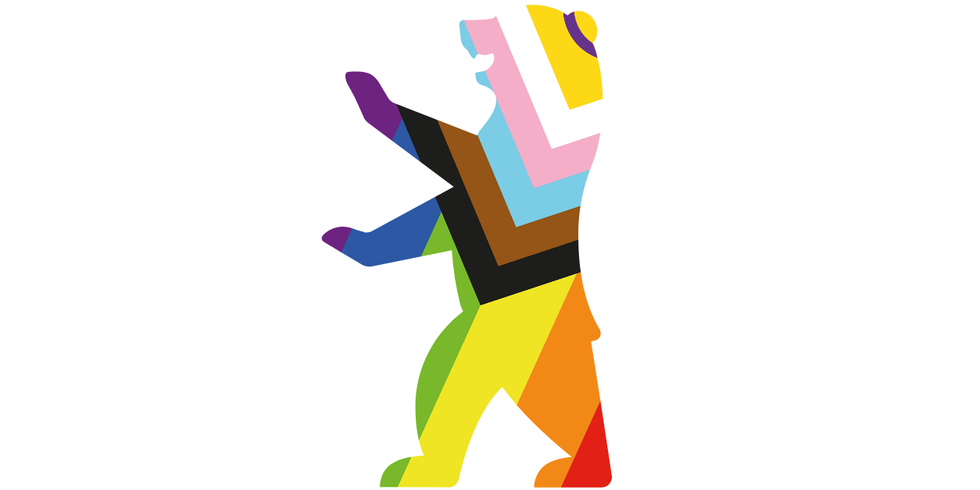 Berliner Bär mit Intersex Progress Pride Flag quer