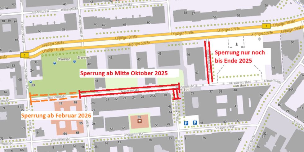 Lageplan: Sperrungen Krausenstraße ab 15. Oktober 2025
