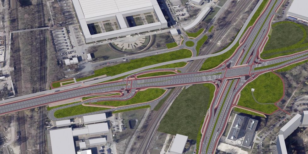 Aktueller Planungsstand für den Verkehrsknoten Marzahn (Draufsicht, nicht detailgetreu)
