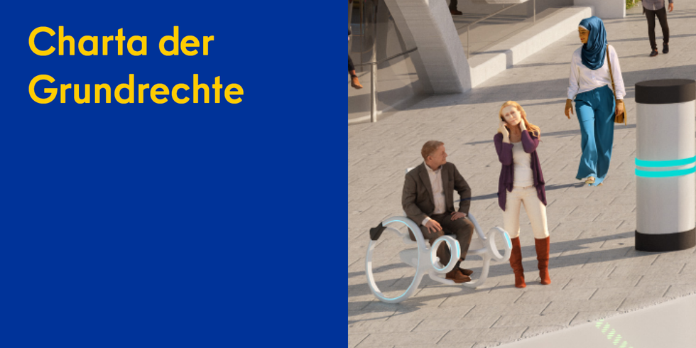 Digital erstelltes Bild zeigt einen Mann im Rollstuhl, daneben steht eine Dame und telefoniert.