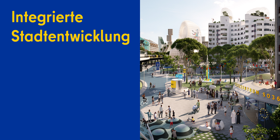 Digital erstelltes Bild zeigt eine Straße mit Menschenmenge