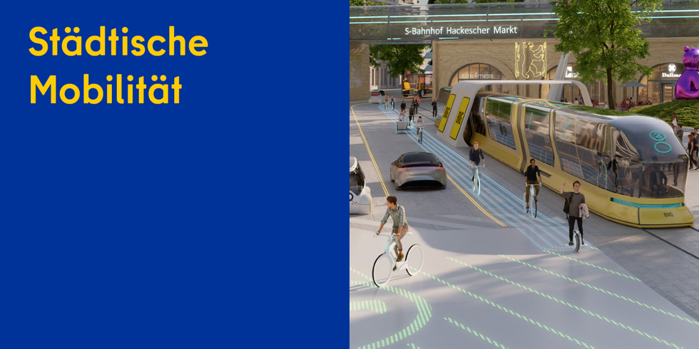 Digital erstelltes Bild zeigt eine Straße mit einer Straßenbahn