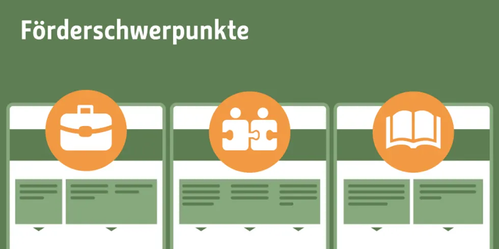 Illustration: Symbole wie Koffer, Puzzleteile und offenes Buch