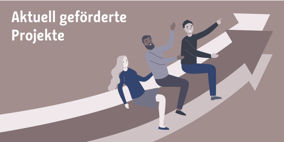 Illustration zeigt drei Menschen, die auf einem Pfeil sitzen