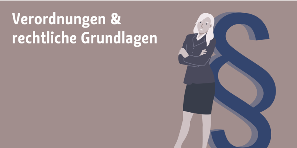 Illustration: Eine Frau im Vordergrund und im Hintergrund ein Paragraph-Zeichen