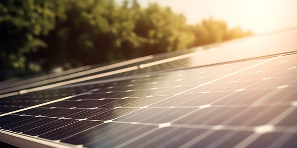 Solarpanel, im Hintergrund Bäume