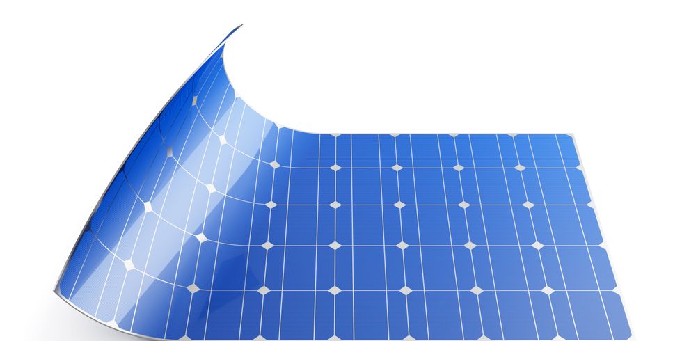 Flexibles Solarpanel vor weißem Hintergrund.
