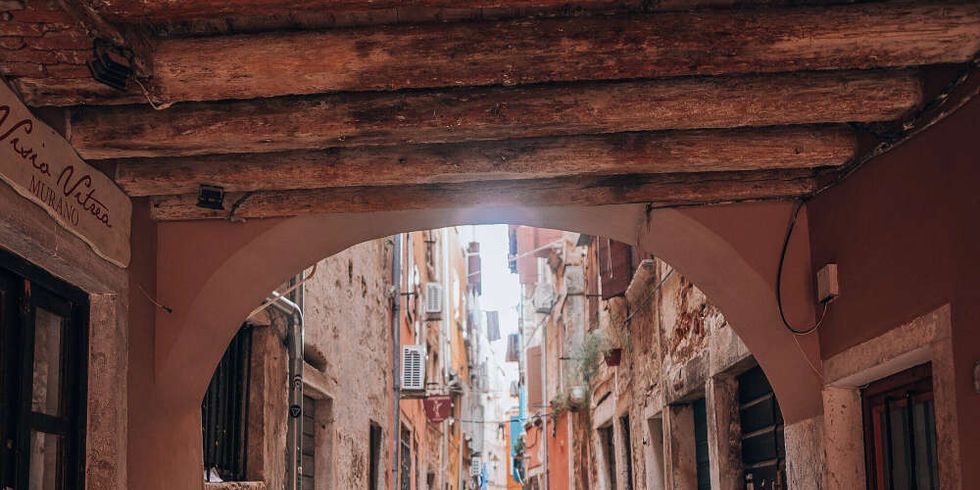 Typical Old Narrow Street in Rovinj, Croatia
