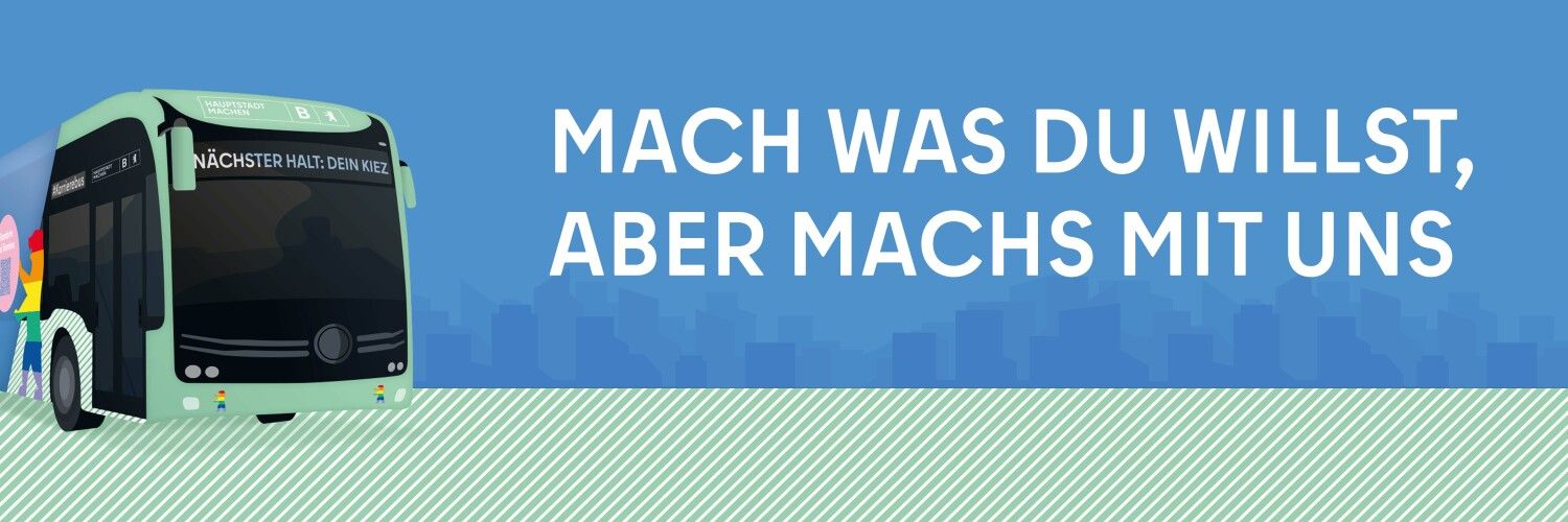 Mach was du willst, aber machs mit uns. Mit einer Illustration eines Busses für die mobile Karriereberatung.