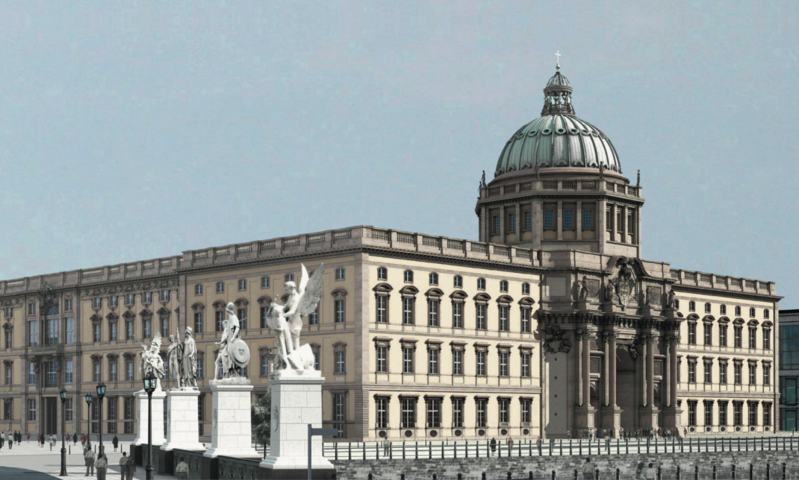 Das Bild lässt erahnen, welche Aussicht von Unter den Linden kommend auf das Berliner Schloss – Humboldt Forum ab 2019 möglich ist (Bild: Stiftung Berliner Schloss – Humboldtforum, Architekt: Franco Stella mit FS HUF PG)