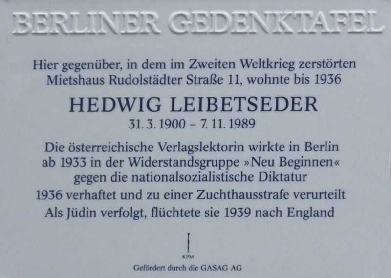 Gedenktafel für Hedwig Leibetseder