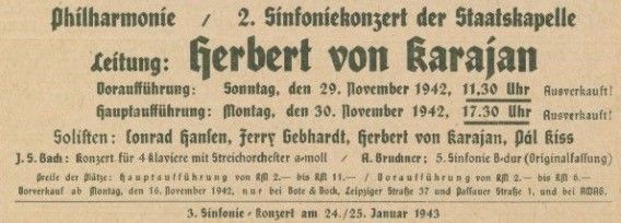 Programm Philharmonie Berlin Ende November 1942