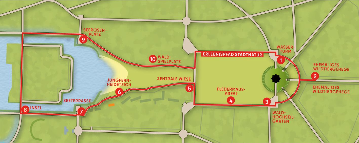Kartenausschnitt VP Jungfernheide Erlebnispfad Stationen