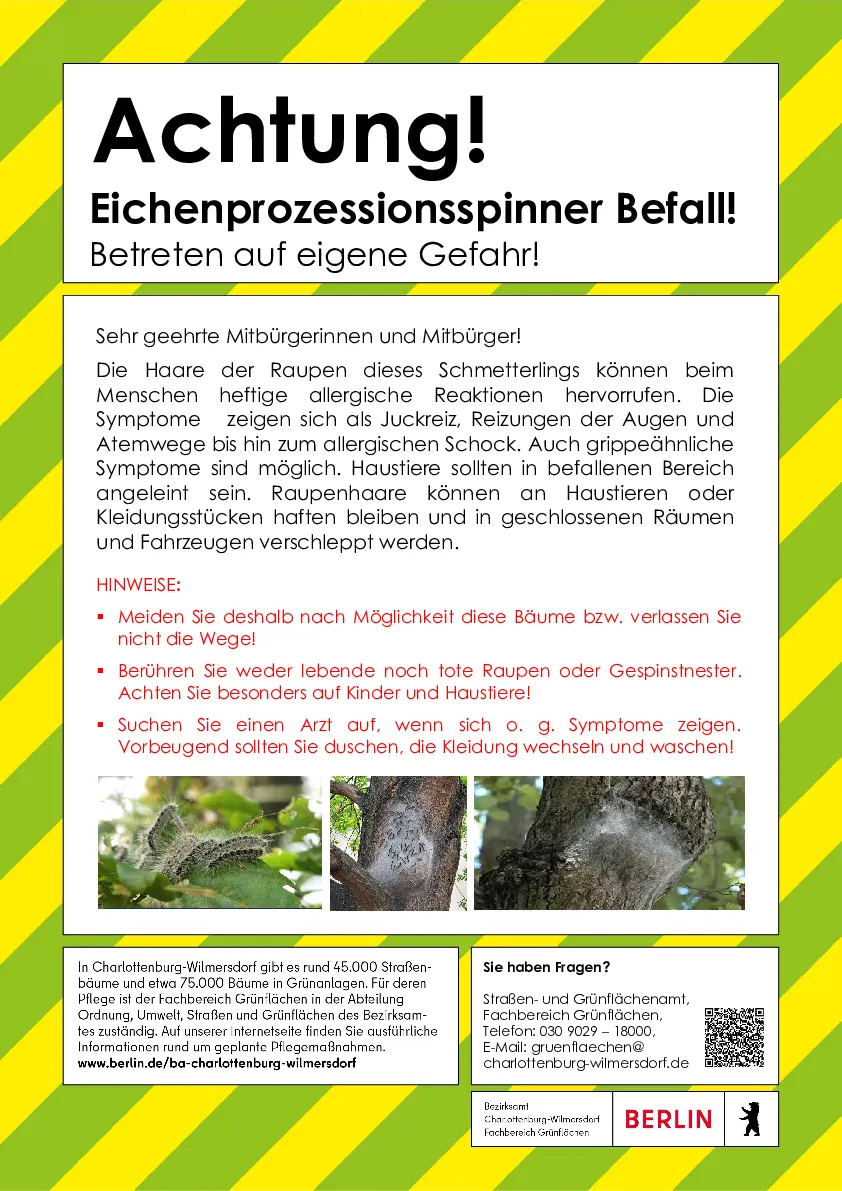 Schild Warnung Eichenprozessionsspinner 2025