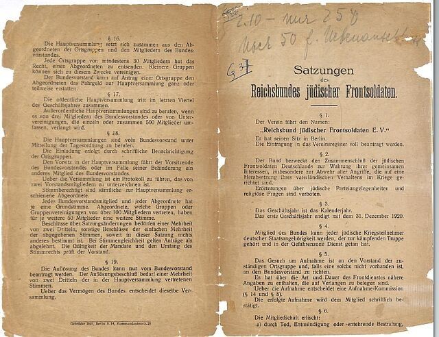 Erste Seite der Satzung zur Vereinsgründung.
